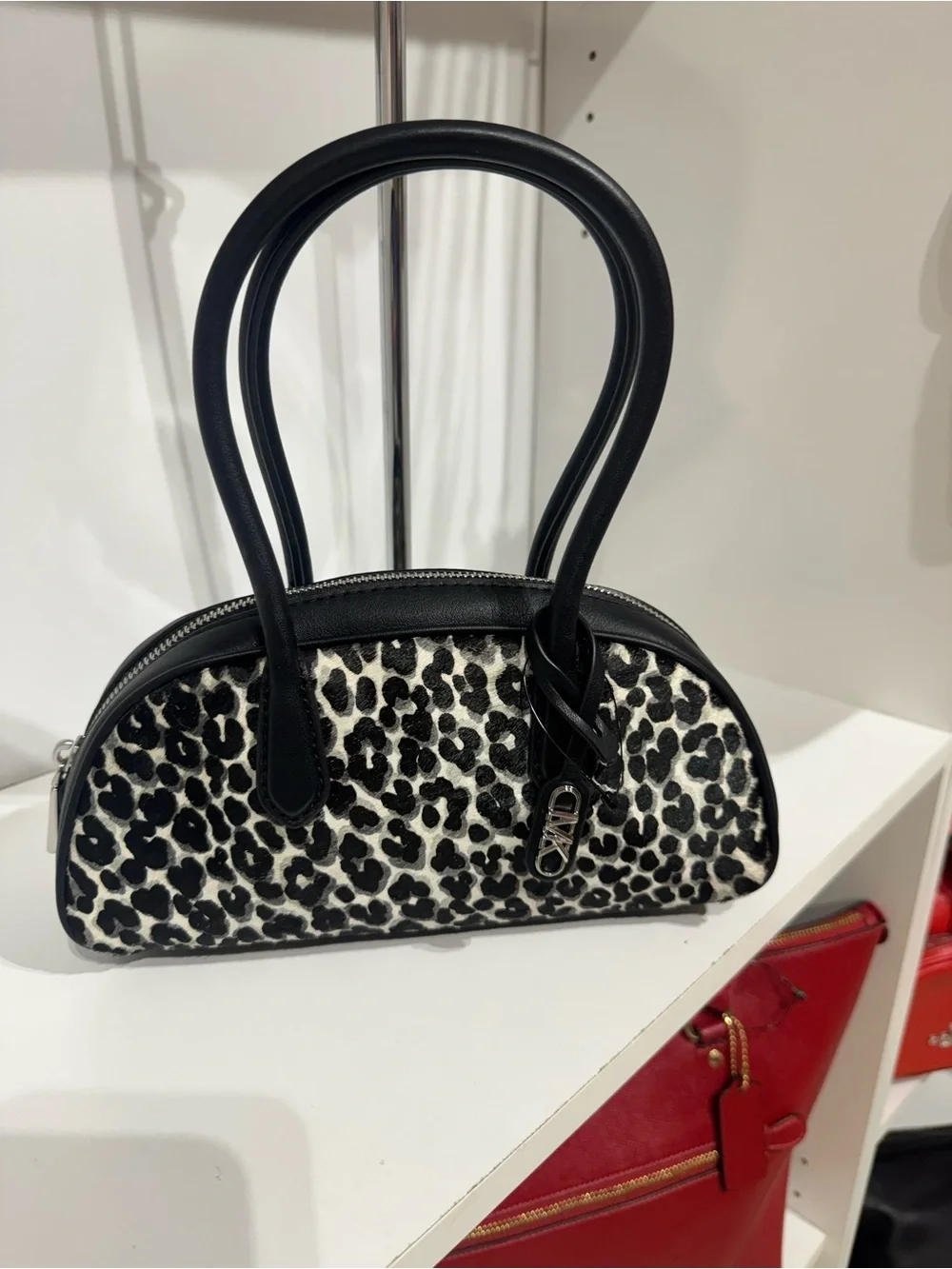 Michael Kors Lulu Black and White Leopard Print Satchel